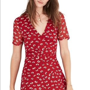 Madewell Red Seattle Floral Faux Wrap Dress 00